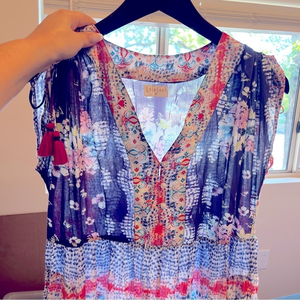 LulaSoul bohemian maxi dress cover-up, sheer, colorful sun dress, XS oversized - Picture 8 of 11